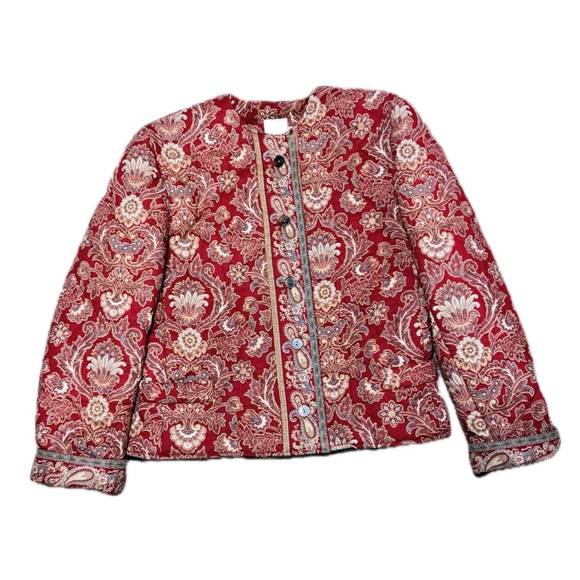 🧥🎄 VERA BRADLEY Vintage 90s Red Paisley Quilted Jacket Blazer Made USA Sz M - Picture 2 of 8